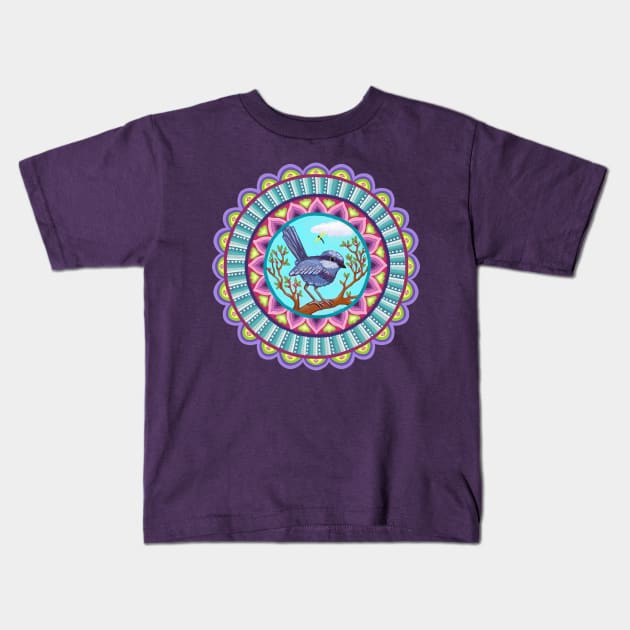 Australian Blue Wren Mandala Kids T-Shirt by SoozieWray